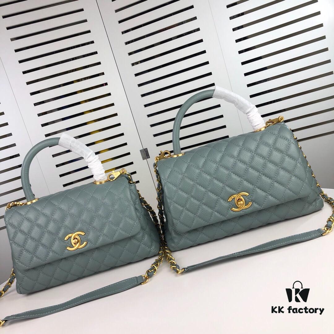 69305357f09edb6de4c4ef7f Large Misty Blue Chanel-Style Flap Bag with Unique Design, Dual Carry Tote and Shoulder Option