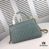 69305358f09edb6de4c4ef83 Large Misty Blue Chanel-Style Flap Bag with Unique Design, Dual Carry Tote and Shoulder Option