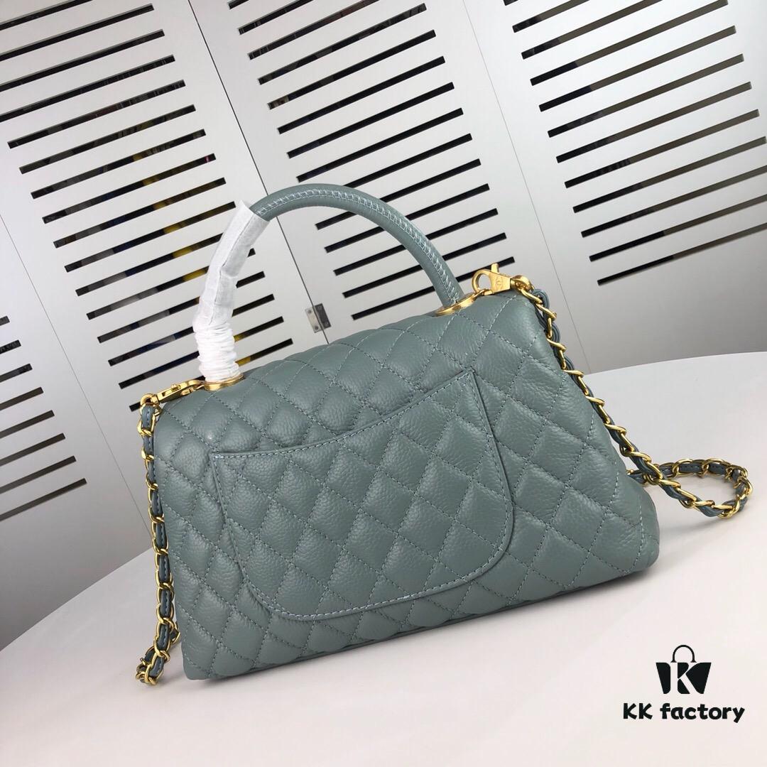 69305358f09edb6de4c4ef83 Large Misty Blue Chanel-Style Flap Bag with Unique Design, Dual Carry Tote and Shoulder Option