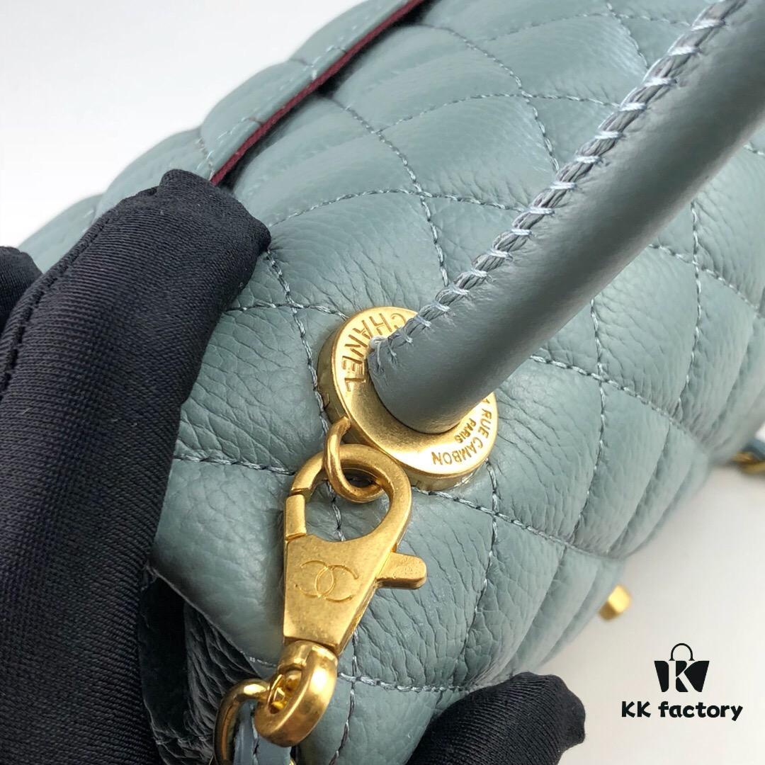 6930535bf09edb6de4c4ef87 Large Misty Blue Chanel-Style Flap Bag with Unique Design, Dual Carry Tote and Shoulder Option