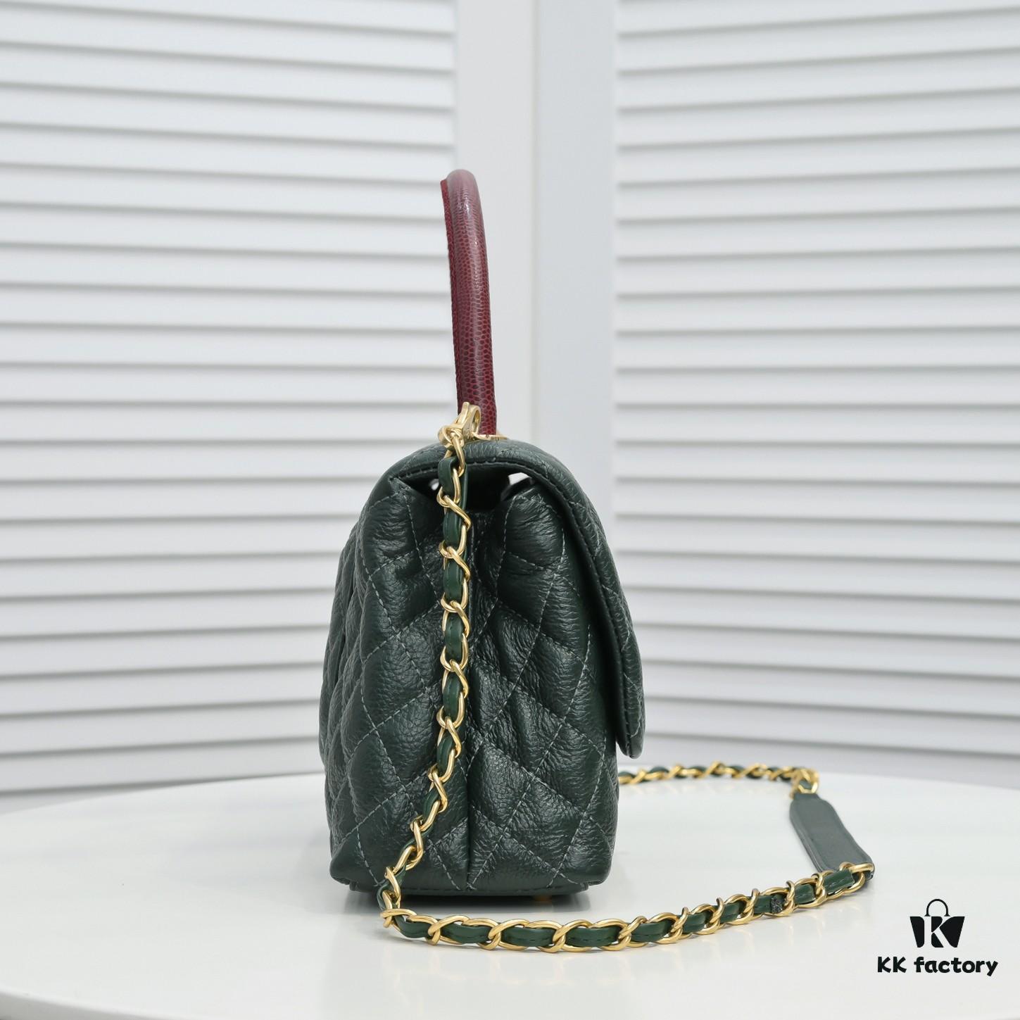 Emerald Green and Red Handcrafted Chanel-Style Shoulder & Handheld Flap Bag