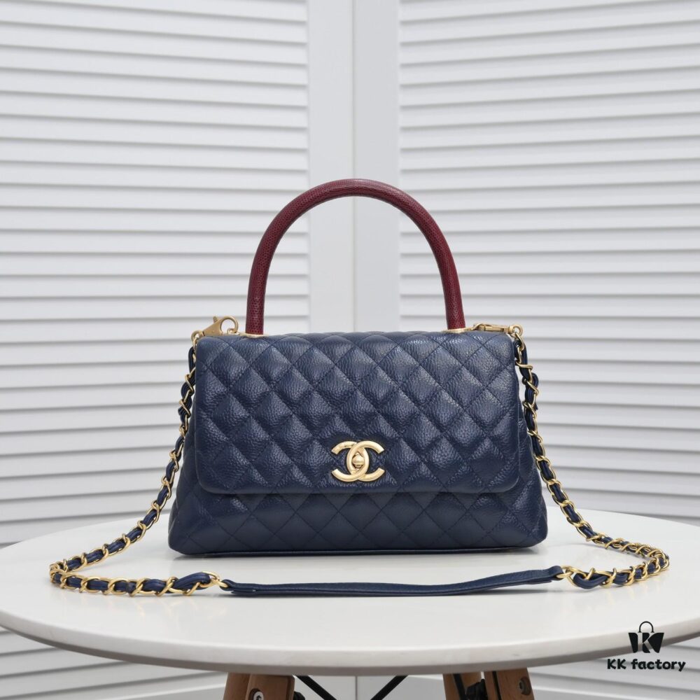 6930537bf09edb6de4c4efb6 Deep Blue with Red Accents Chanel-Style Flap Bag, Unique Design, Dual Shoulder and Handheld Wear, Imported Top Layer Cowhide, Lychee Texture, Upgraded Full Imported Gold-Tone Hardware, Master Craftsmanship