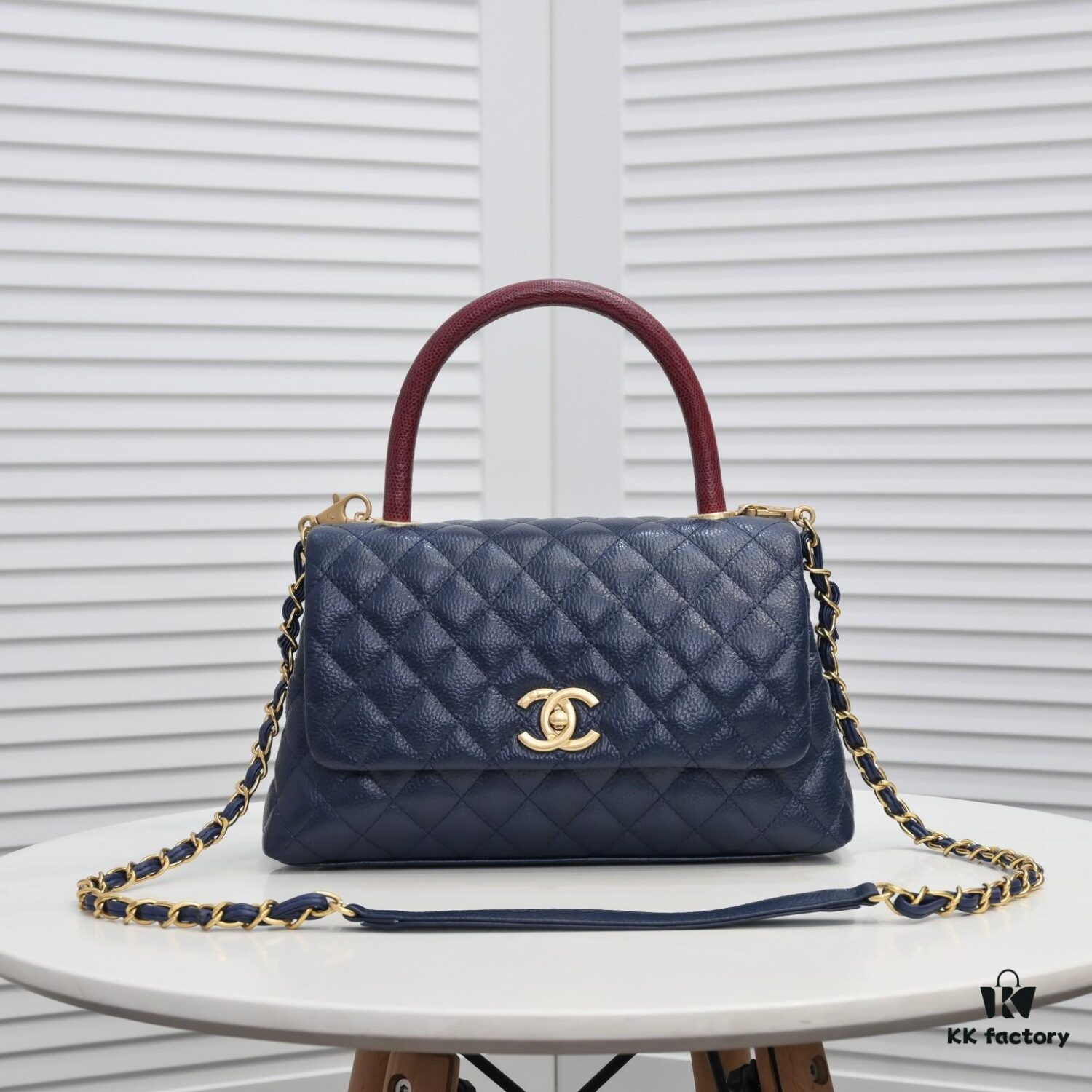 6930537bf09edb6de4c4efb6 Deep Blue with Red Accents Chanel-Style Flap Bag, Unique Design, Dual Shoulder and Handheld Wear, Imported Top Layer Cowhide, Lychee Texture, Upgraded Full Imported Gold-Tone Hardware, Master Craftsmanship