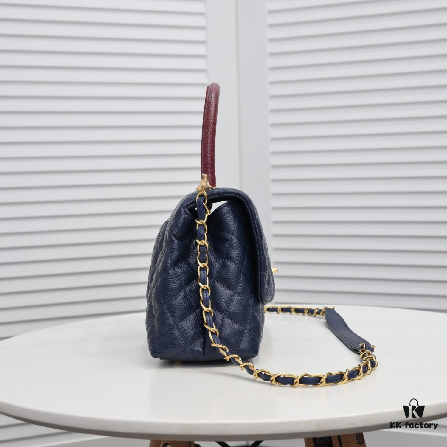 6930537cf09edb6de4c4efb7 Deep Blue with Red Accents Chanel-Style Flap Bag, Unique Design, Dual Shoulder and Handheld Wear, Imported Top Layer Cowhide, Lychee Texture, Upgraded Full Imported Gold-Tone Hardware, Master Craftsmanship