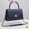 6930537ef09edb6de4c4efb8 Deep Blue with Red Accents Chanel-Style Flap Bag, Unique Design, Dual Shoulder and Handheld Wear, Imported Top Layer Cowhide, Lychee Texture, Upgraded Full Imported Gold-Tone Hardware, Master Craftsmanship