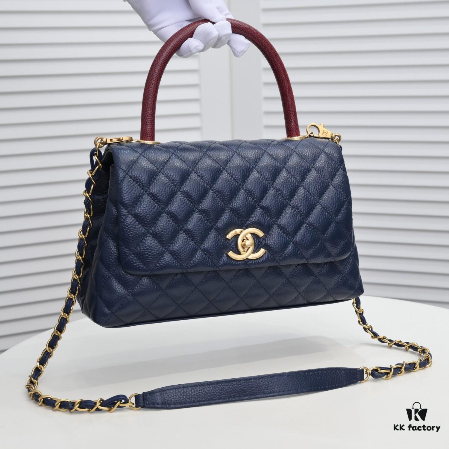 6930537ef09edb6de4c4efb8 Deep Blue with Red Accents Chanel-Style Flap Bag, Unique Design, Dual Shoulder and Handheld Wear, Imported Top Layer Cowhide, Lychee Texture, Upgraded Full Imported Gold-Tone Hardware, Master Craftsmanship