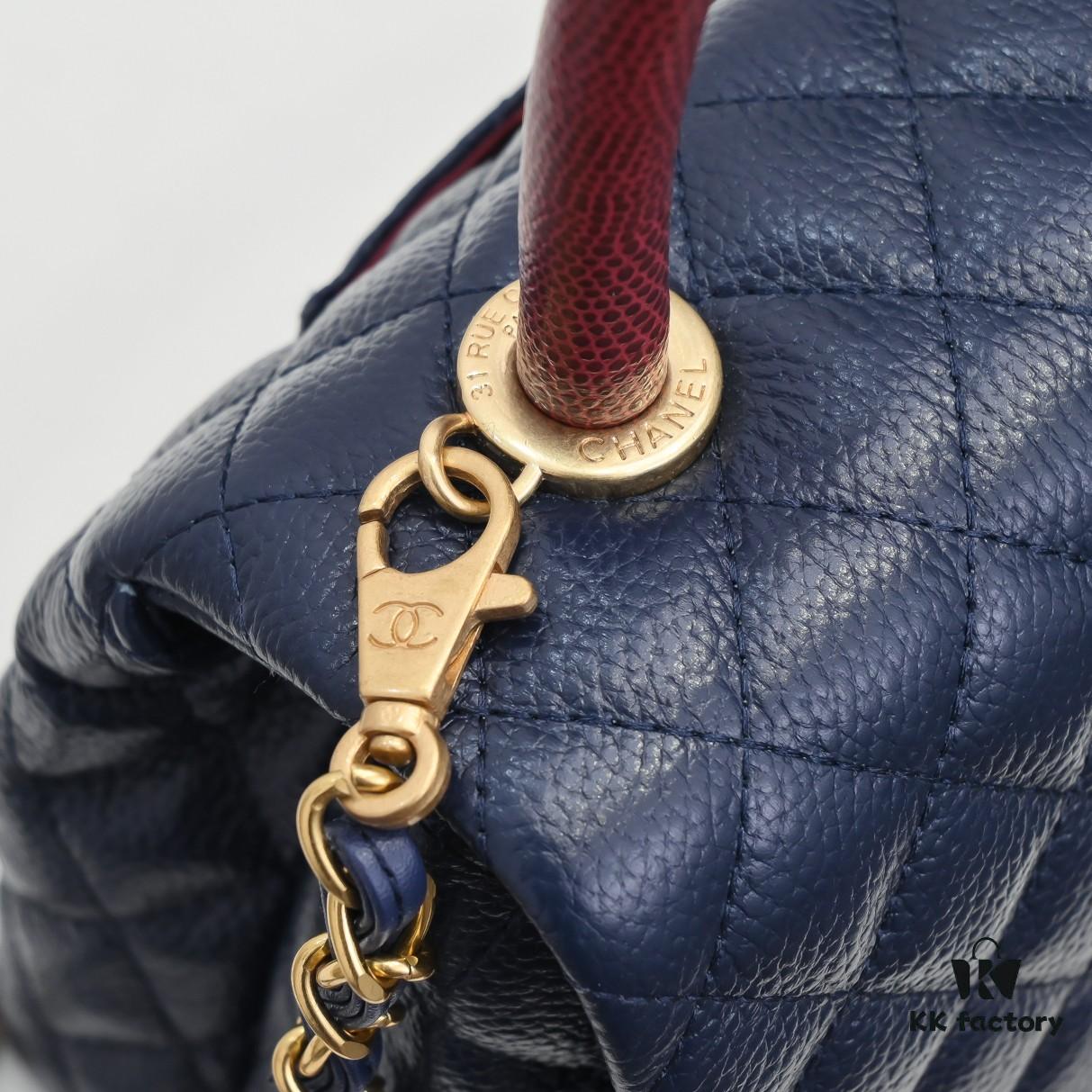 69305380f09edb6de4c4efbb Deep Blue with Red Accents Chanel-Style Flap Bag, Unique Design, Dual Shoulder and Handheld Wear, Imported Top Layer Cowhide, Lychee Texture, Upgraded Full Imported Gold-Tone Hardware, Master Craftsmanship