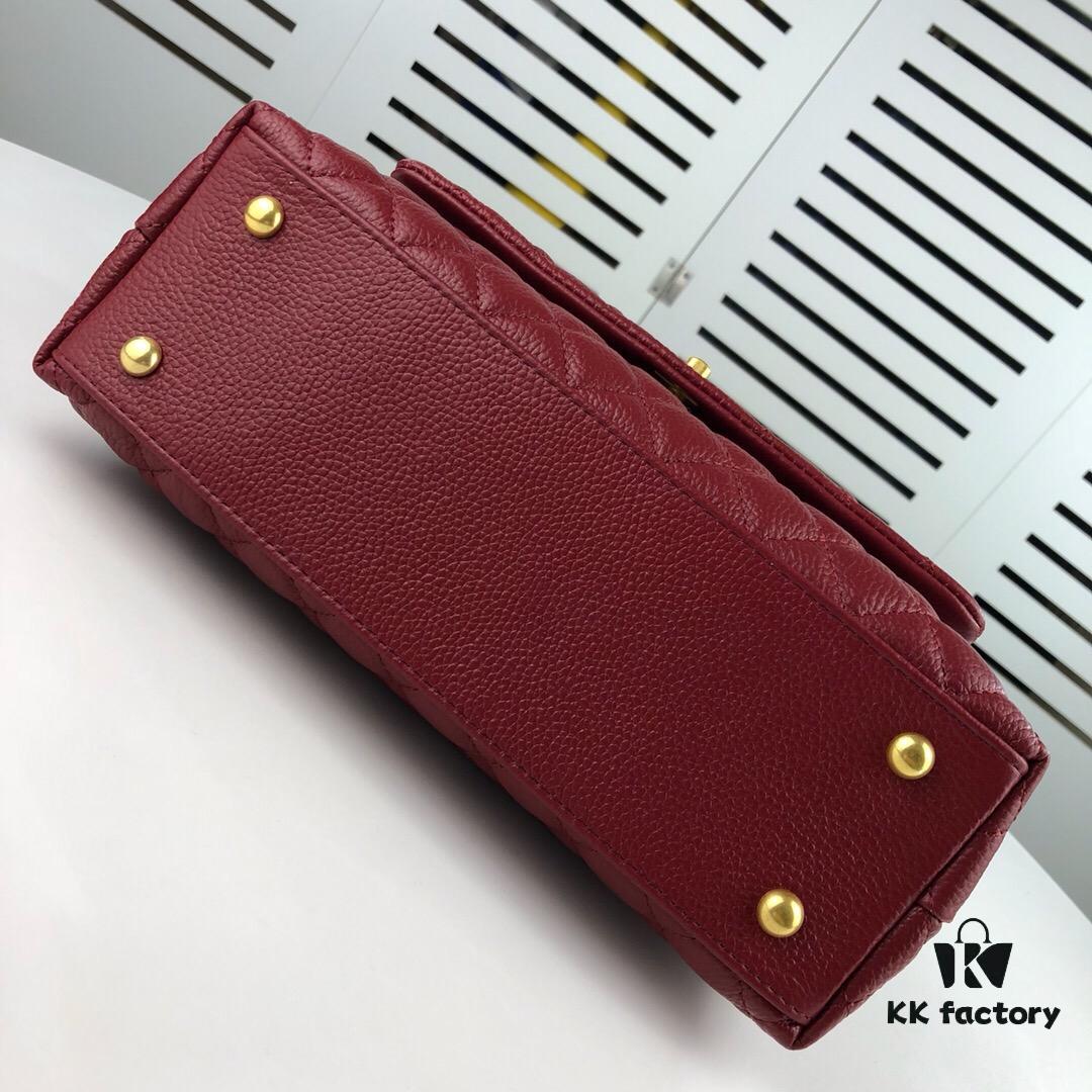 69305399f09edb6de4c4efdf Medium Burgundy Chanel-Style Flap Bag with Unique Design, Dual Carry Tote or Shoulder, Imported Full-Grain Calfskin, Lychee Texture, Upgraded Gold-Tone Hardware, Handcrafted by Master Artisans