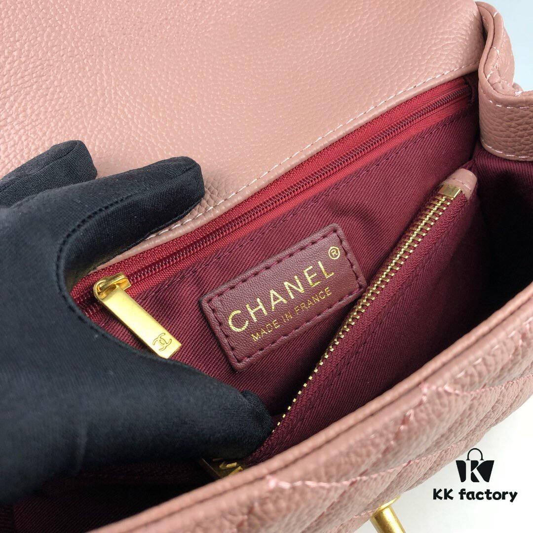 Medium Pink Chanel Flap Bag with Unique Design, Dual Carry Style (Shoulder & Top Handle)