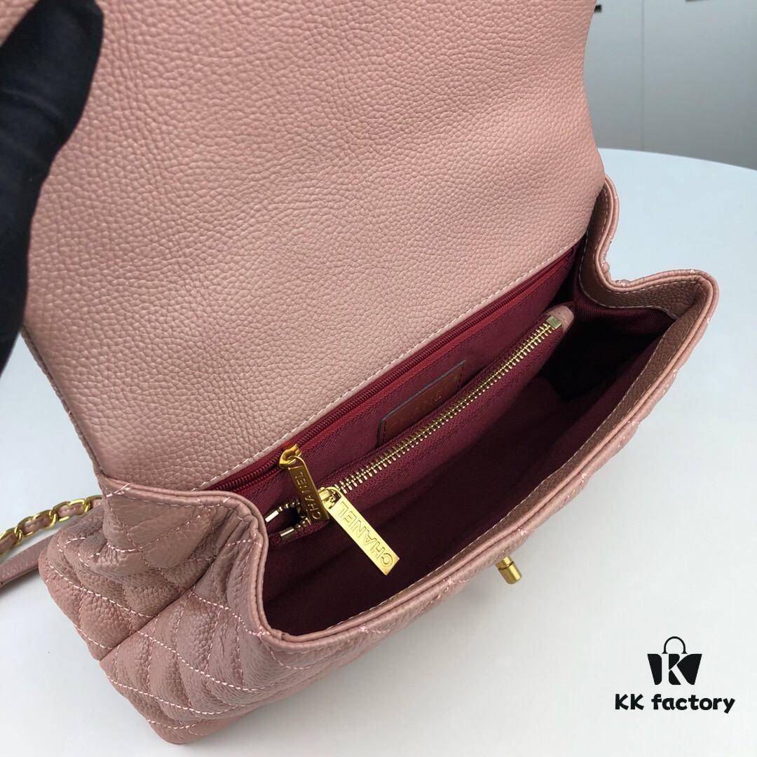 Medium Pink Chanel Flap Bag with Unique Design, Dual Carry Style (Shoulder & Top Handle)