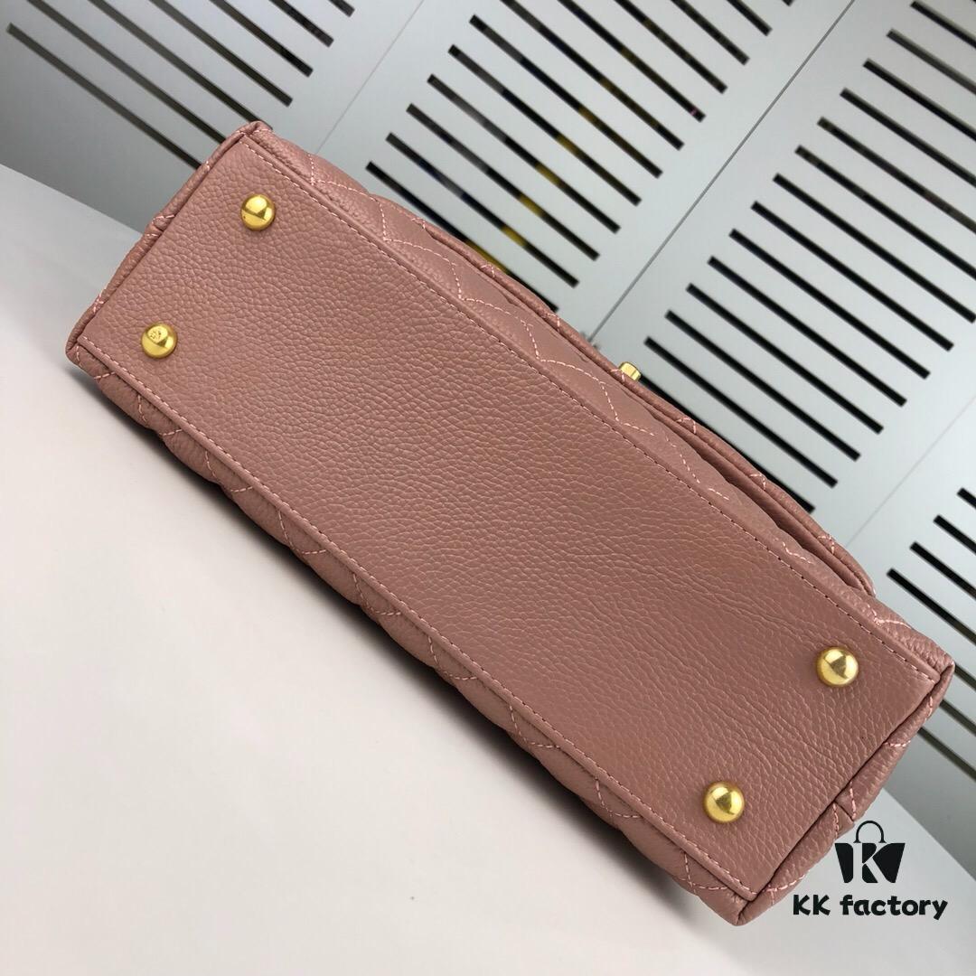 Medium Pink Chanel Flap Bag with Unique Design, Dual Carry Style (Shoulder & Top Handle)