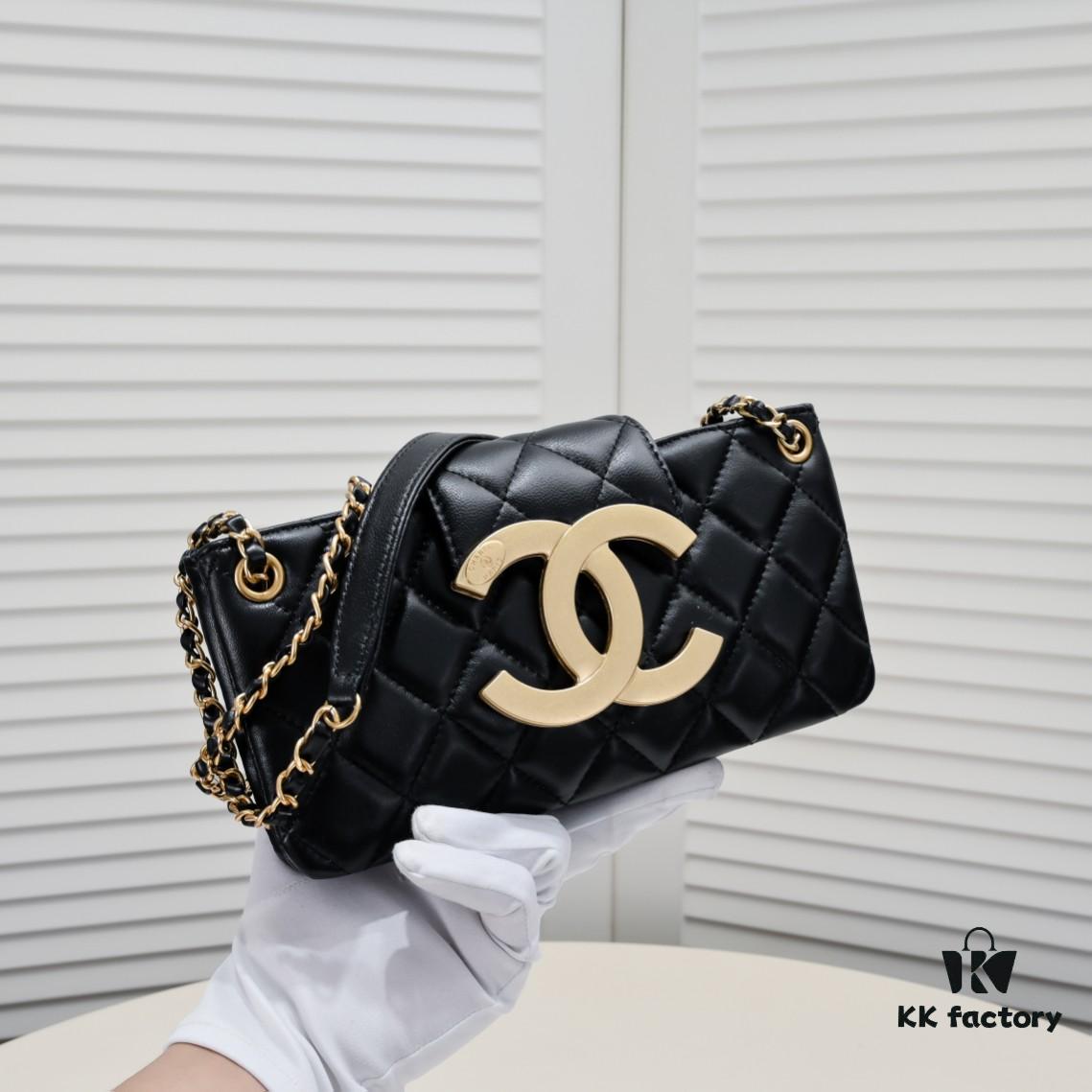 693053b4f09edb6de4c4f004 Chanel 24C Retro Large Logo Baguette Mini in Black Lambskin