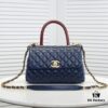 693053bcf09edb6de4c4f00d Deep Blue with Red Accents Chanel-Style Flap Bag - Unique Design, Dual Shoulder and Handheld Use