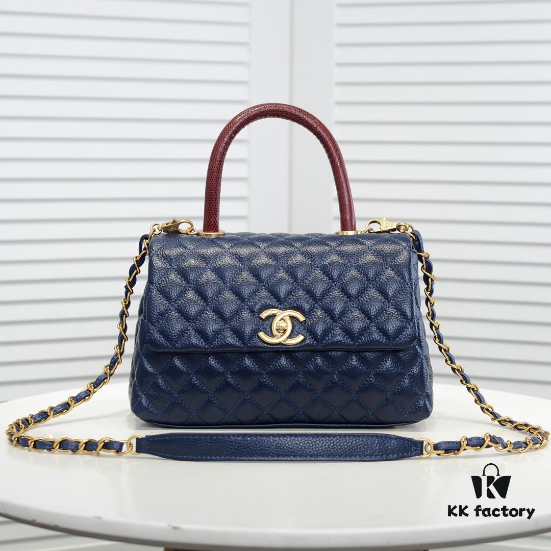 693053bcf09edb6de4c4f00d Deep Blue with Red Accents Chanel-Style Flap Bag - Unique Design, Dual Shoulder and Handheld Use