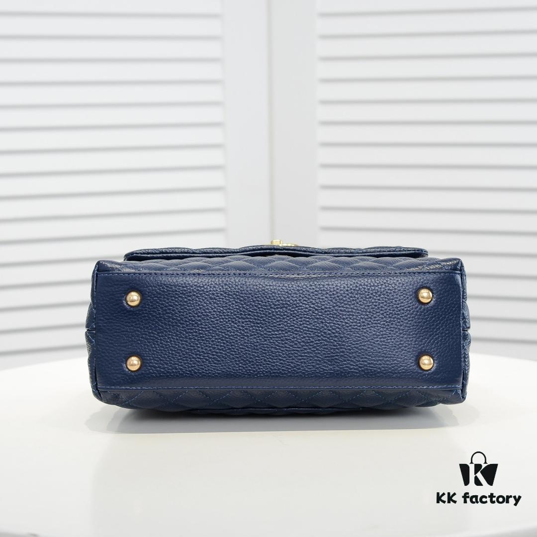 693053bef09edb6de4c4f00e Deep Blue with Red Accents Chanel-Style Flap Bag - Unique Design, Dual Shoulder and Handheld Use