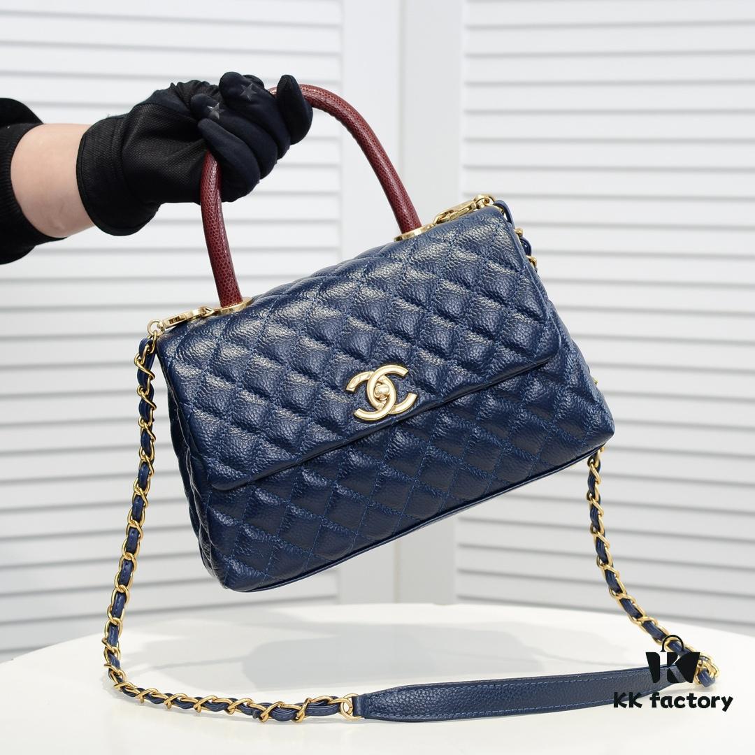 693053bef09edb6de4c4f00f Deep Blue with Red Accents Chanel-Style Flap Bag - Unique Design, Dual Shoulder and Handheld Use
