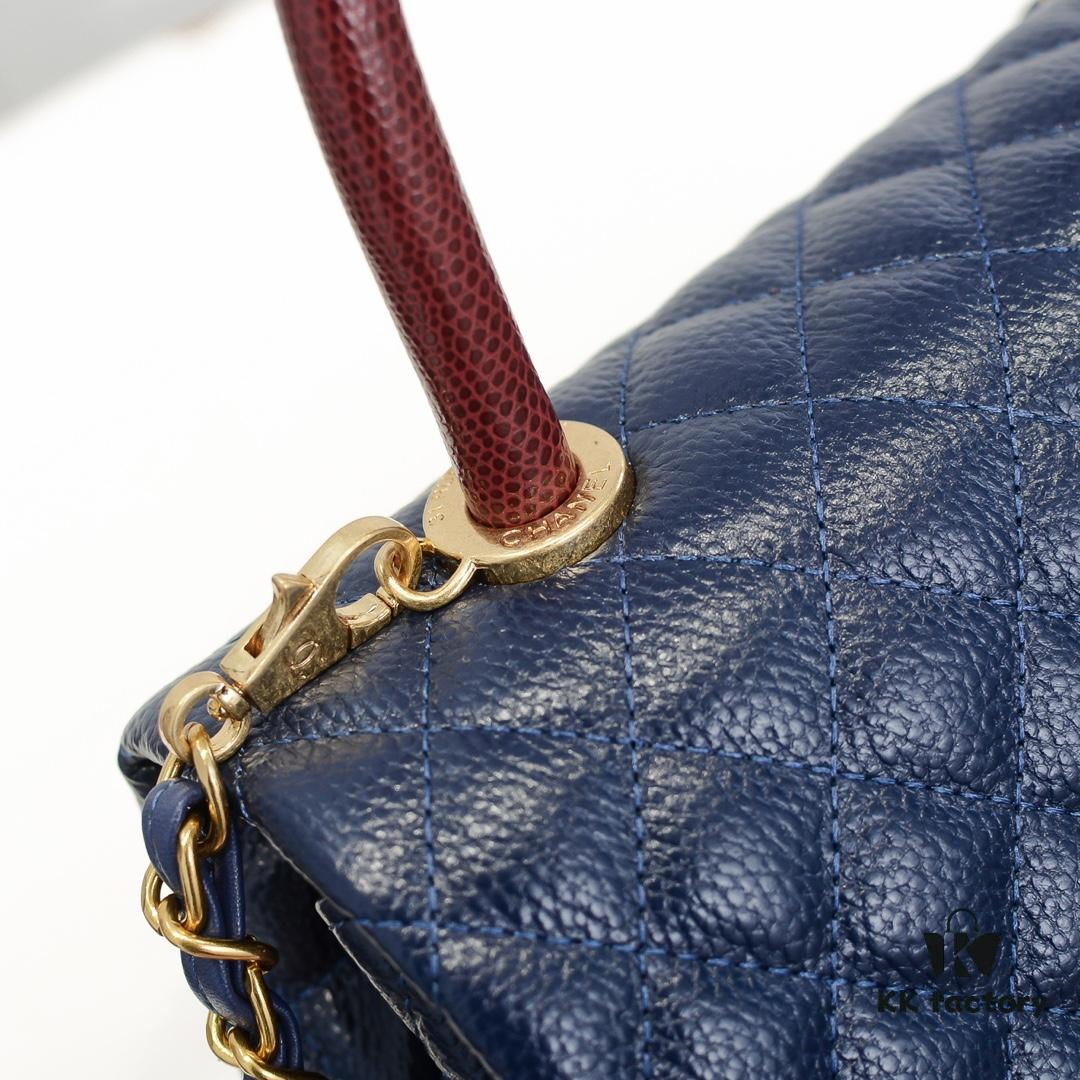 693053bff09edb6de4c4f010 Deep Blue with Red Accents Chanel-Style Flap Bag - Unique Design, Dual Shoulder and Handheld Use