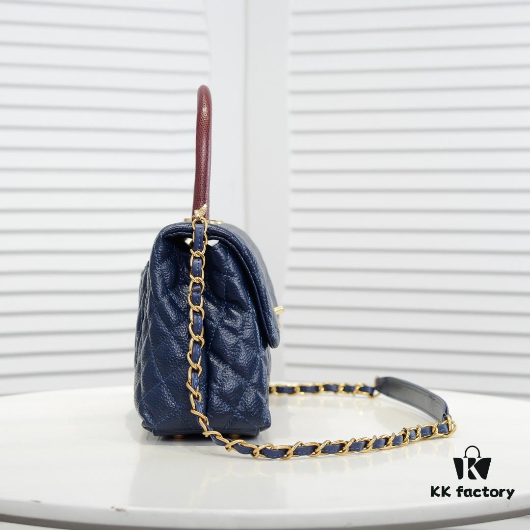 693053bff09edb6de4c4f011 Deep Blue with Red Accents Chanel-Style Flap Bag - Unique Design, Dual Shoulder and Handheld Use