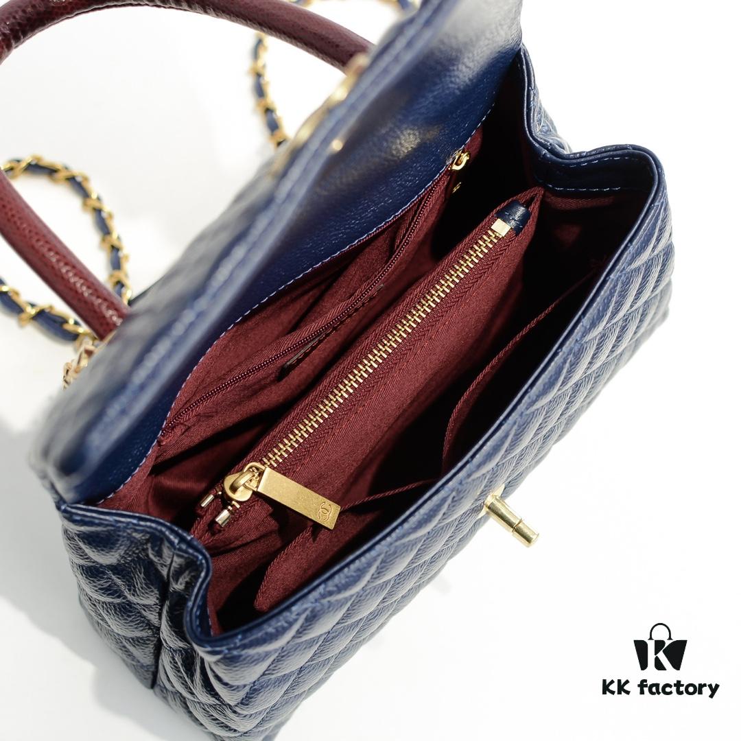 693053c1f09edb6de4c4f014 Deep Blue with Red Accents Chanel-Style Flap Bag - Unique Design, Dual Shoulder and Handheld Use