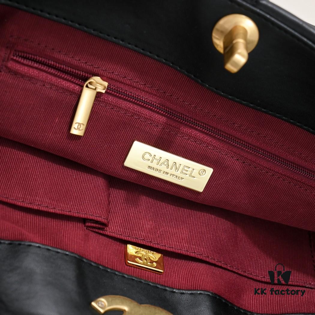 6930543af09edb6de4c4f0b0 Mini CHANEL 22B 19BAG Tote Black Gold Italian First-Class GR Lamb Leather