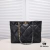 69305441f09edb6de4c4f0c0 Large CHANEL 22B 19BAG Tote Black and Gold Italian GR Grade Lambskin