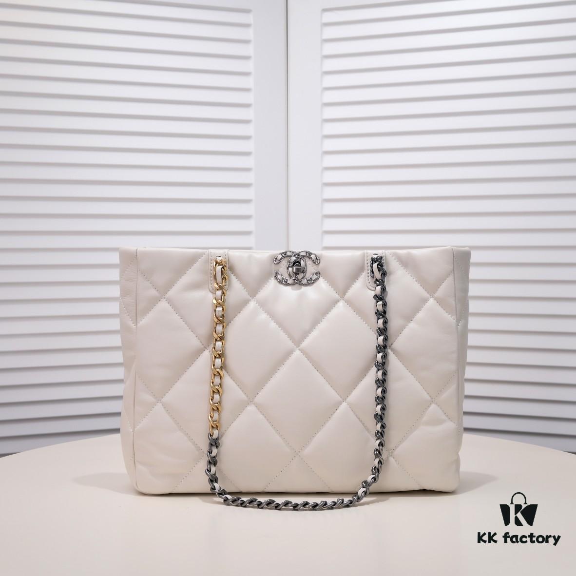69305445f09edb6de4c4f0ca Large CHANEL 22B 19BAG Tote Black and Gold Italian GR Grade Lambskin