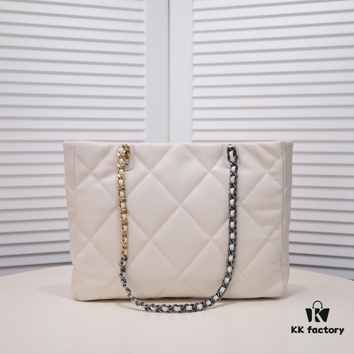 69305446f09edb6de4c4f0cc Large CHANEL 22B 19BAG Tote Black and Gold Italian GR Grade Lambskin