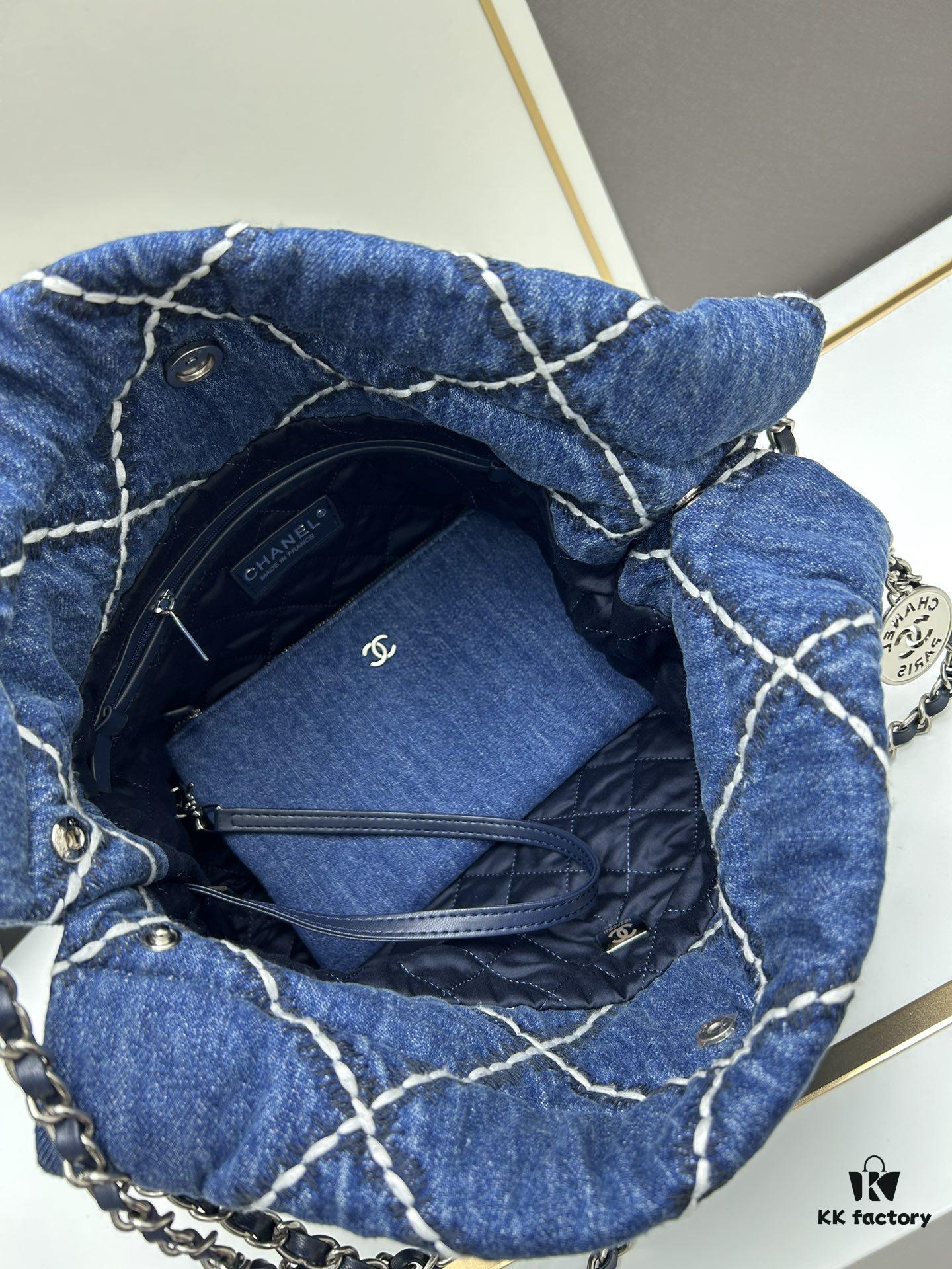 Upgraded! Champion Quality ⭐️⭐️⭐️ 24S Denim 22bag CHANEL 24S Denim Series, Jennie's Same Style Trash Bag – New Member of the 22bag Family with Rivets, This Season's Most Beautiful Denim Collection!