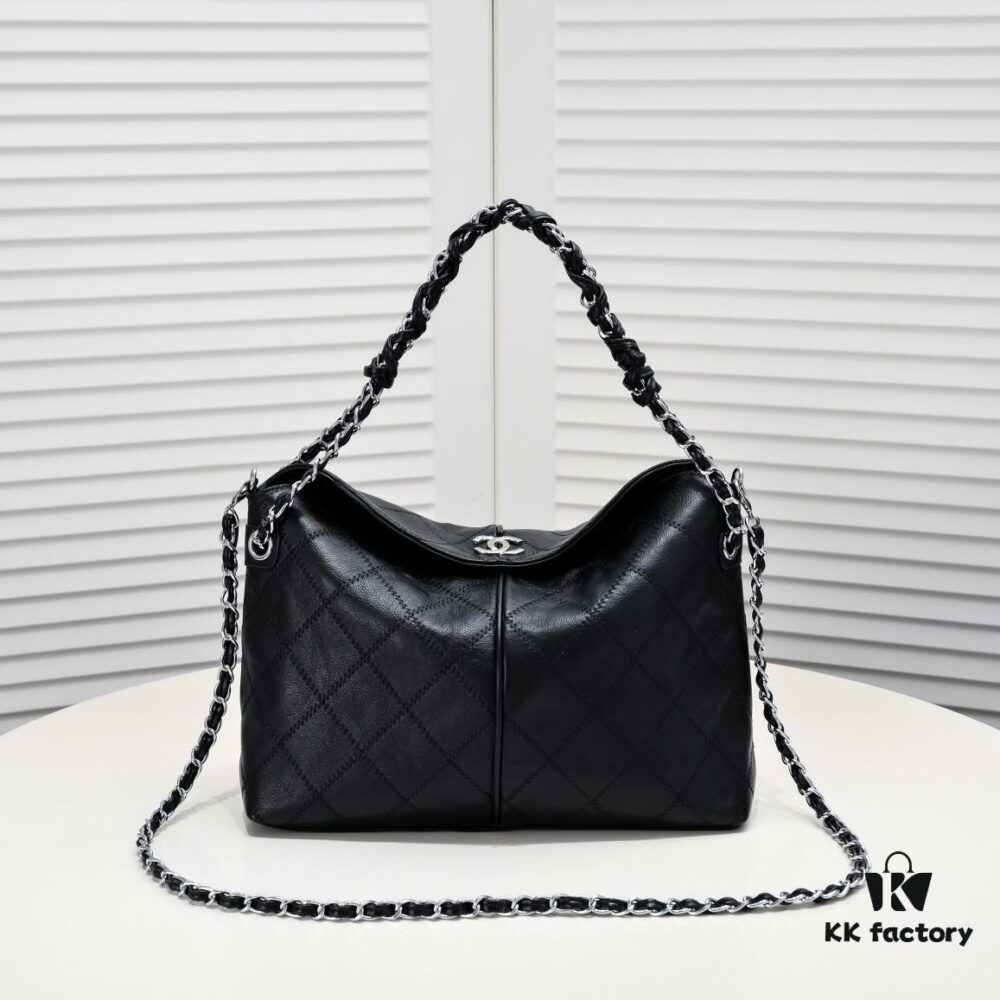 69305480f09edb6de4c4f122 Vintage Chanel Black and Silver Shoulder Tote