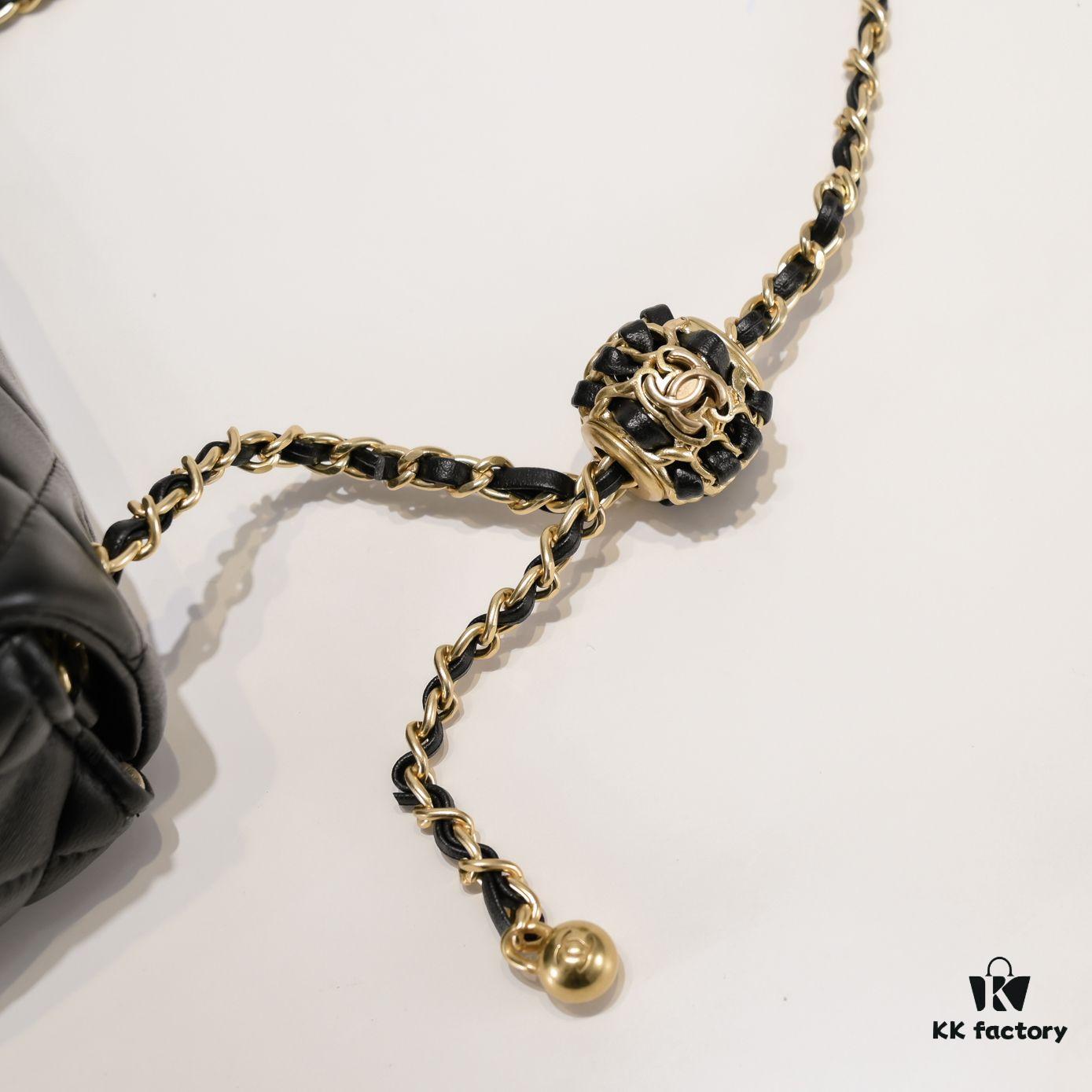 693054b2f09edb6de4c4f14f Chanel Hot-Selling Metal CF Mini Flap Bag with Hollow Woven Rope and Gold Ball Detail