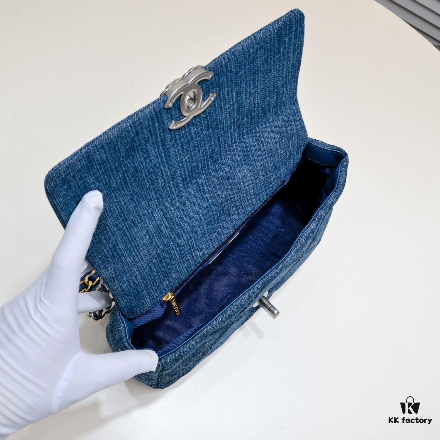 693055cdf09edb6de4c4f2fb Chanel 22p Spring-Summer Collection Denim Bag in Light Blue with Silver-Tone Hardware