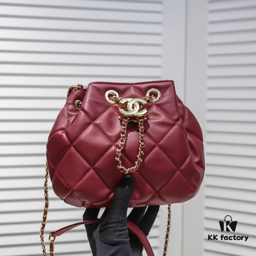 CHANEL Small 2020 New Double C Chain Drawstring Mini Bucket Bag