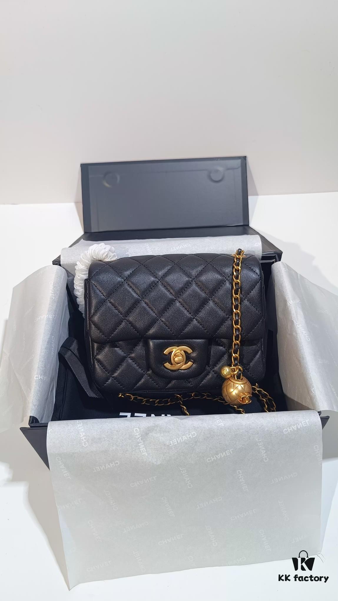 693056abf09edb6de4c4f48d CHANEL France Boutique Collection Metal CF Bag with Golden Beads - Large and Small Sizes