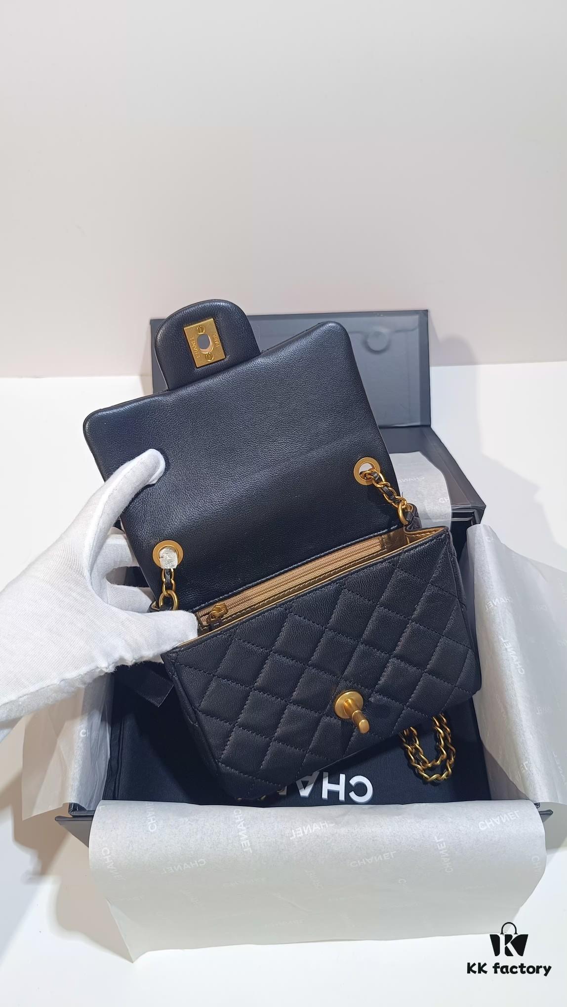 693056b0f09edb6de4c4f493 CHANEL France Boutique Collection Metal CF Bag with Golden Beads - Large and Small Sizes