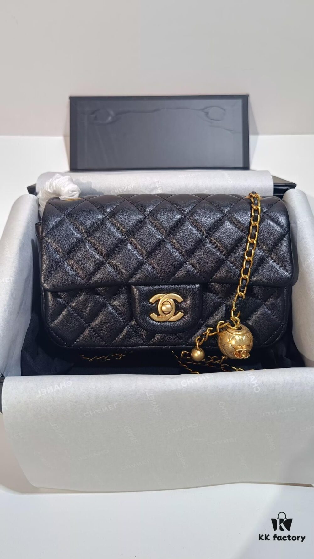 CHANEL France Handcrafted Luxury Metal CF Bag with Golden Beads - Large and Small Sizes Available