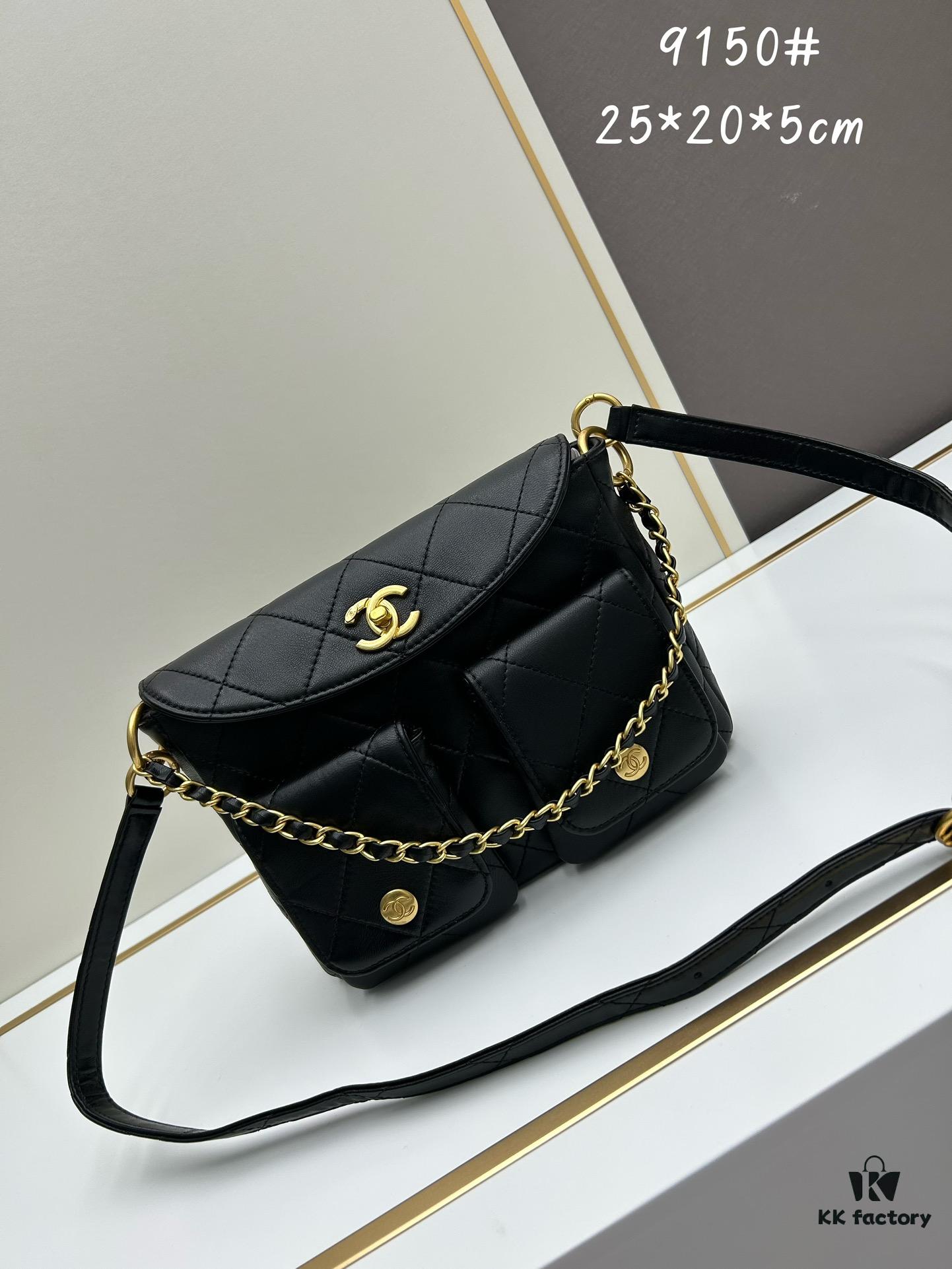 69305705f09edb6de4c4f4ed Upgraded Lamb Skin 24P 👑 Chanel 24P This Season's Dark Horse Hobo Hippie Bag
