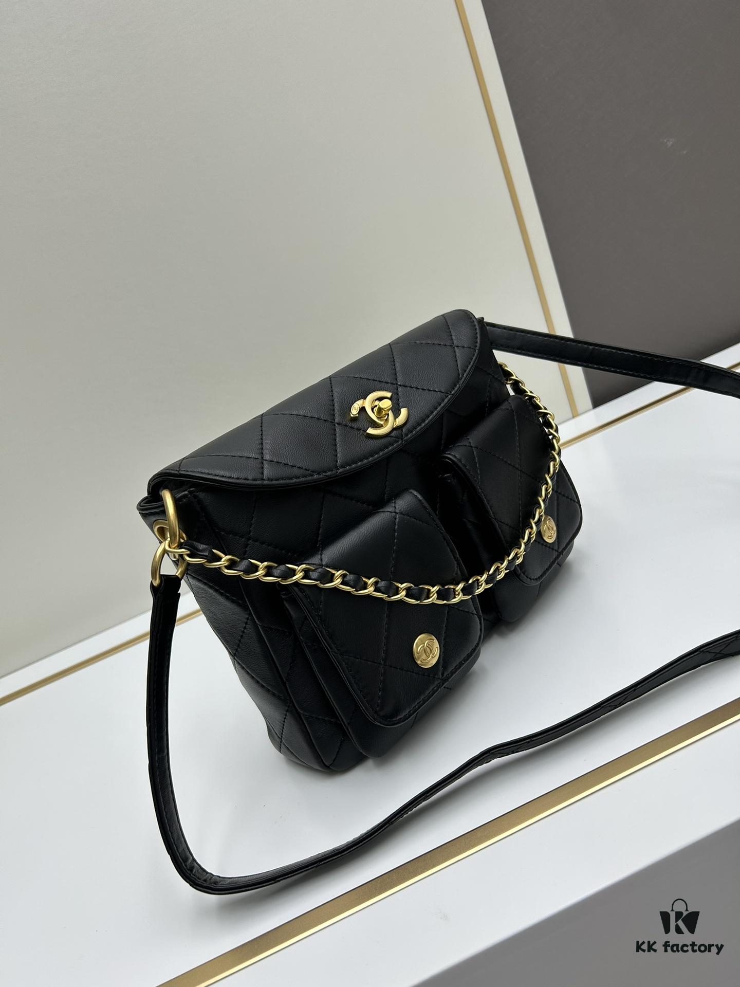 69305705f09edb6de4c4f4ee Upgraded Lamb Skin 24P 👑 Chanel 24P This Season's Dark Horse Hobo Hippie Bag