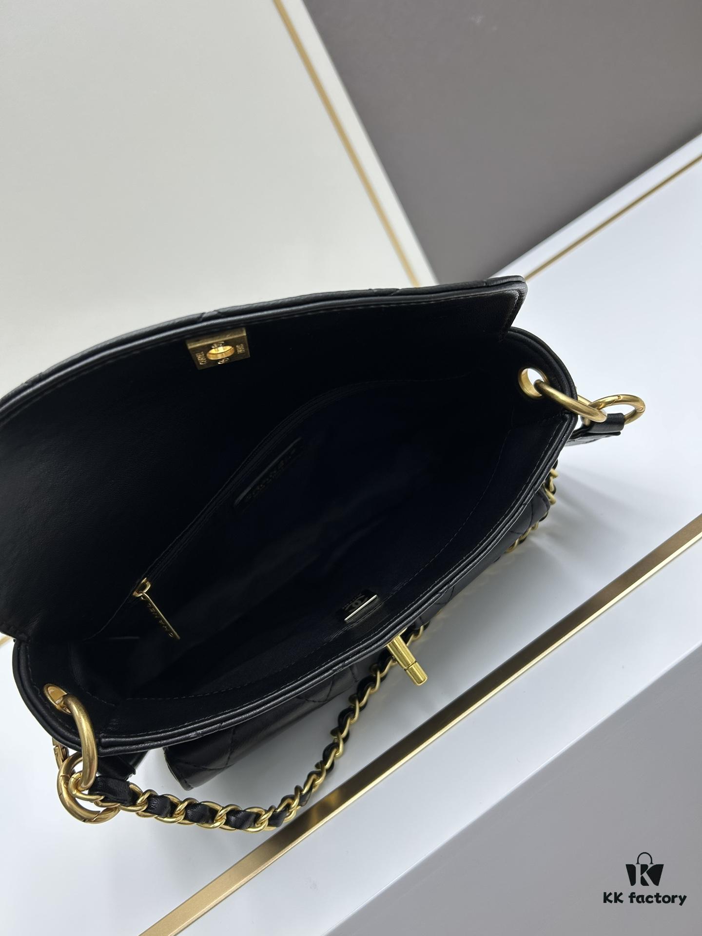 69305707f09edb6de4c4f4f1 Upgraded Lamb Skin 24P 👑 Chanel 24P This Season's Dark Horse Hobo Hippie Bag