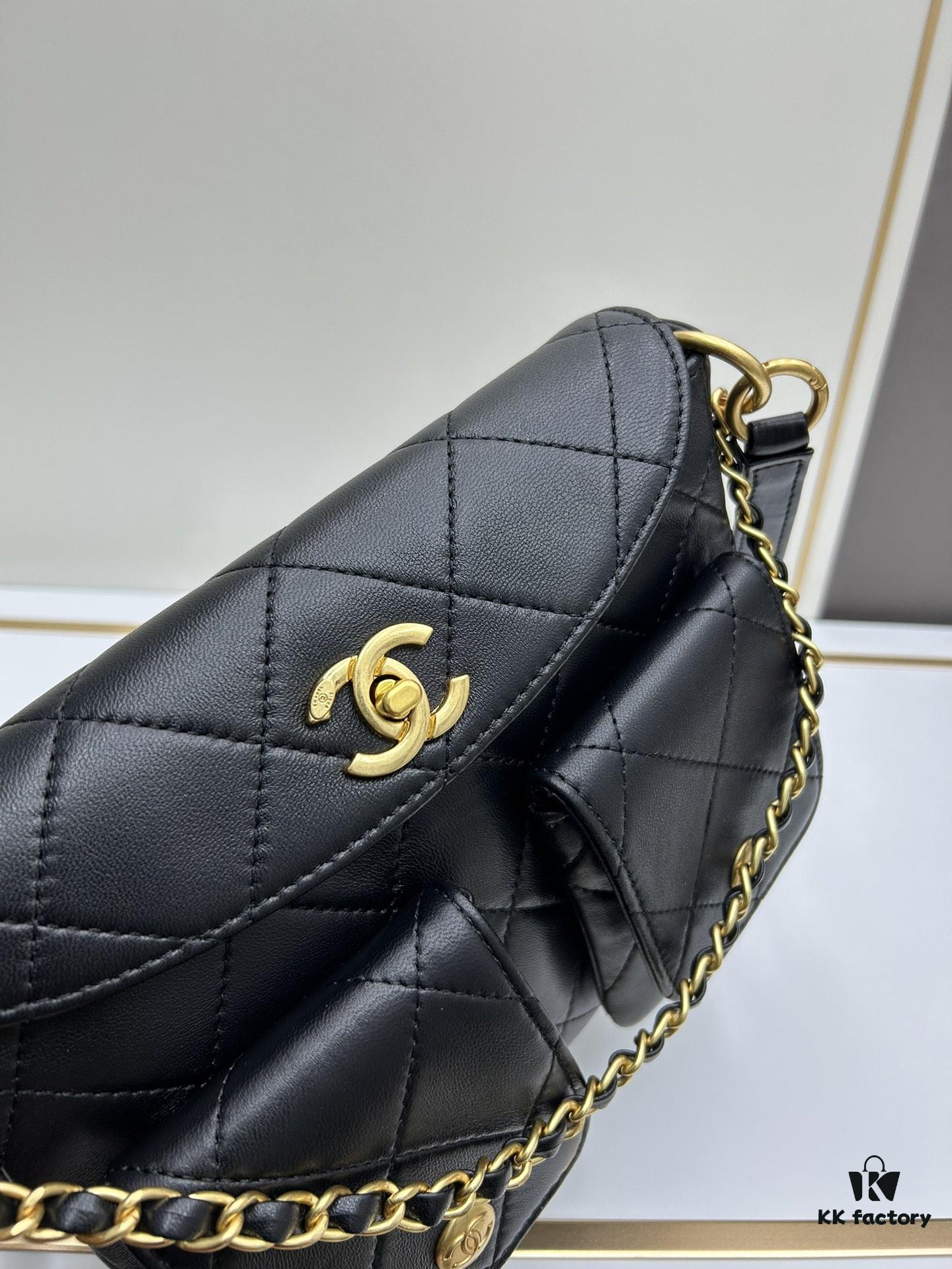 69305707f09edb6de4c4f4f3 Upgraded Lamb Skin 24P 👑 Chanel 24P This Season's Dark Horse Hobo Hippie Bag