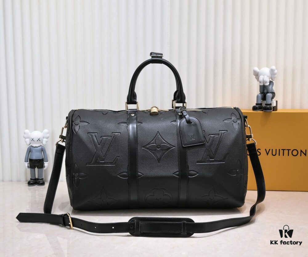 693057faf09edb6de4c4f659 N44810 45532 Upgraded Version 45cm Imported Full-Grain Leather Black Embossed Large Flower Travel Bag N41416 45532