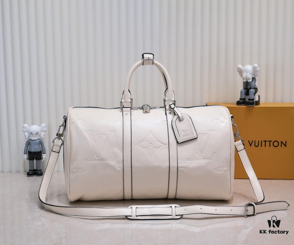 69305800f09edb6de4c4f663 N44810 45532 Upgraded Version 45cm Imported Full-Grain Calfskin Black Embossed Large Flower Travel Bag N41416 45532 Keepall