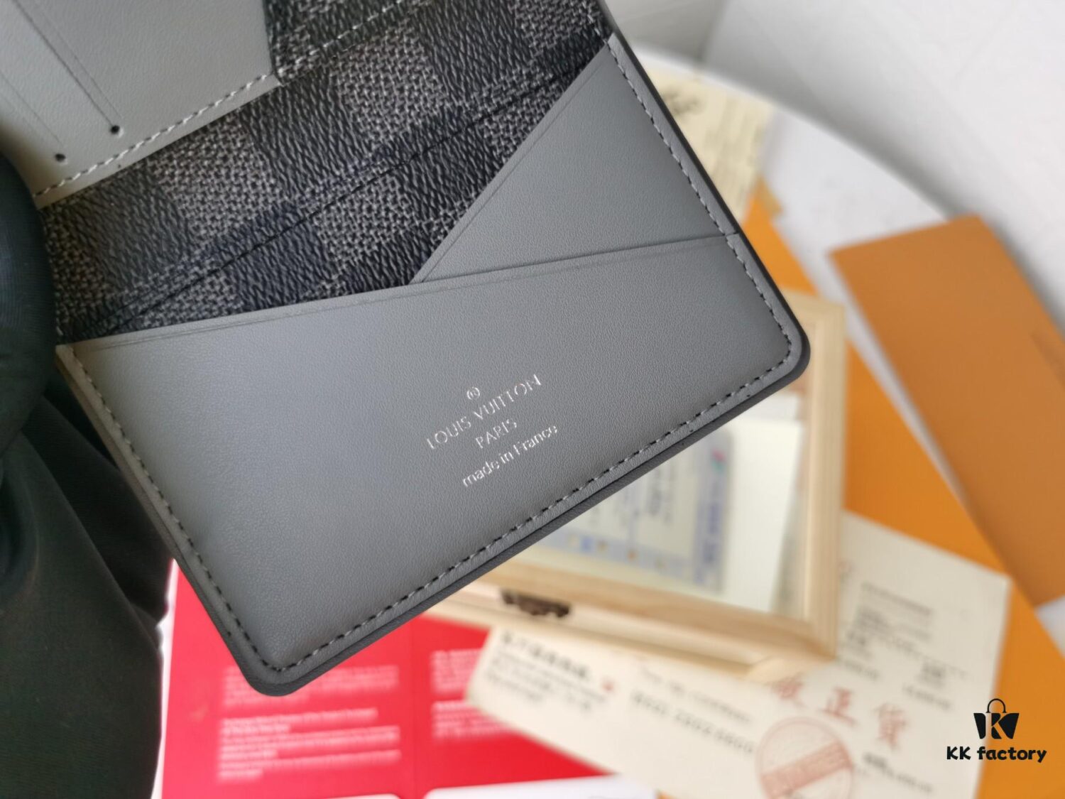 Top Quality Original 💎 [Photographed with Personal Background] N63144 Black Grey Epi Leather and Damier Graphite Coated Canvas Pocket Wallet