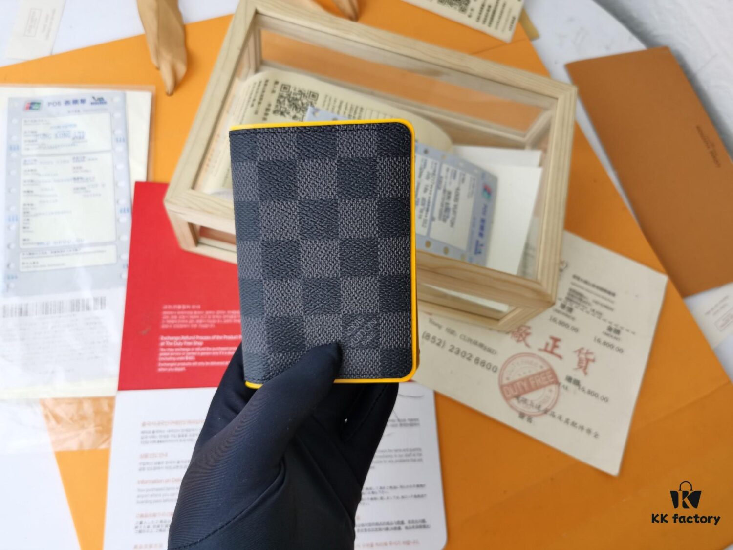 Top Quality Original 💎 [Real Photo, Personal Background] N63144 Black & Yellow, Louis Vuitton Epi Leather and Damier Graphite Coated Canvas Pocket Wallet