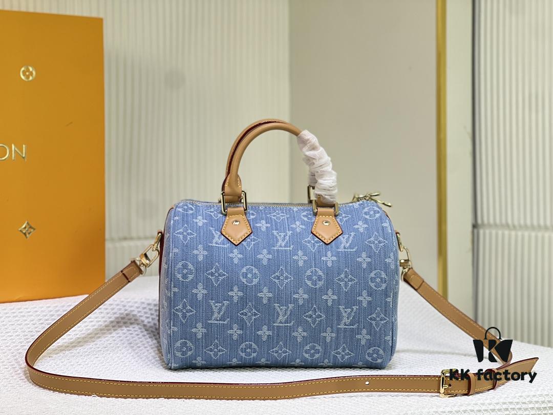 693059ddf09edb6de4c4f978 LV SPEEDY 25 Handbag in Light Blue Denim M11213 M40391 M40392