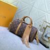 69305a57f09edb6de4c4fa33 Upgraded Original M46271 Black Flower Orange Chain, Denim Blue, M31044 Orange, M11542 Monogram, M24849 Multicolored Daisy - Keepall 25 Bag in Reversed Monogram Eclipse Denim Canvas