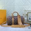 69305a7bf09edb6de4c4fa6b Upgraded Original M46271 Black Flower Orange Chain, Denim Blue, M31044 Orange, M11542 Monogram, M24849 Multicolored Daisy - Keepall 25 Bag in Reversed Monogram Eclipse Denim Canvas
