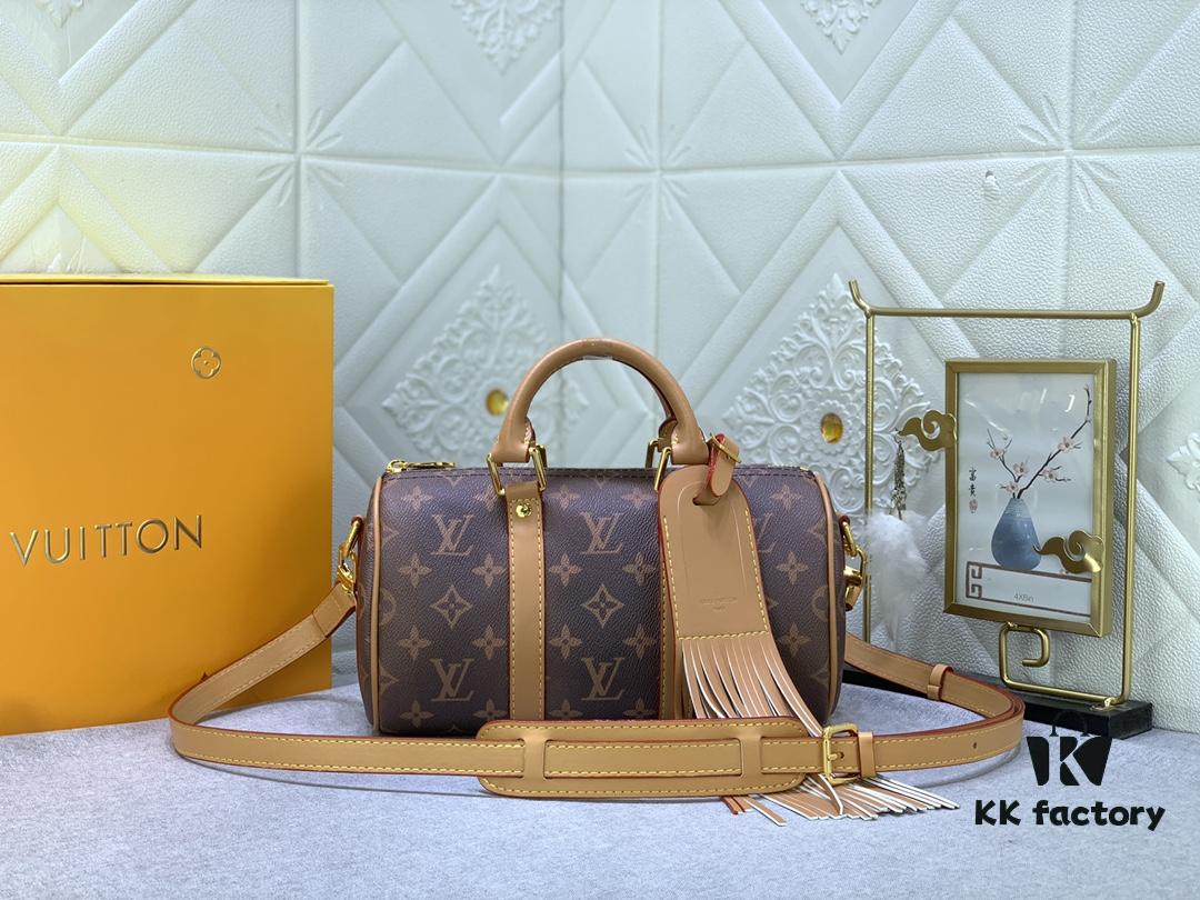 69305a7bf09edb6de4c4fa6b Upgraded Original M46271 Black Flower Orange Chain, Denim Blue, M31044 Orange, M11542 Monogram, M24849 Multicolored Daisy - Keepall 25 Bag in Reversed Monogram Eclipse Denim Canvas
