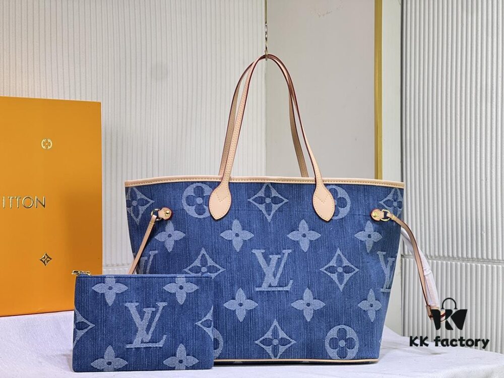 Upgraded Original M40995 Medium Denim Jacquard Shopping Tote Bag 💋💋 Louis Vuitton New Neverfull, A Fresh Interpretation of the Iconic Handbag Exploring Refined Interior Details
