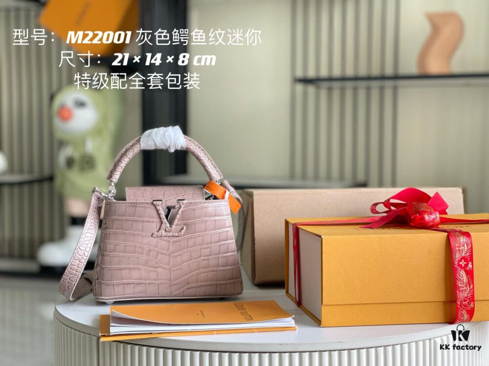 69305a9df09edb6de4c4fa9f Capucines Mini Bag in Crocodile-Embossed Leather with Silver-Tone Hardware