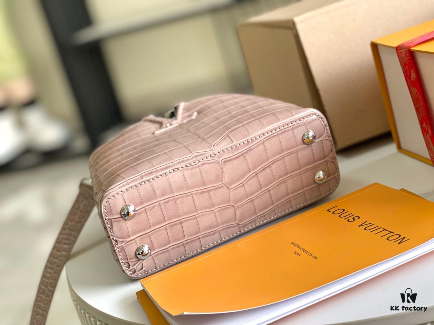 69305a9ff09edb6de4c4faa1 Capucines Mini Bag in Crocodile-Embossed Leather with Silver-Tone Hardware